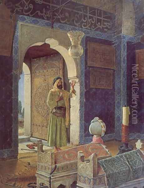 Old Man before Children's Tombs Oil Painting - Osman Hamdy-Bey