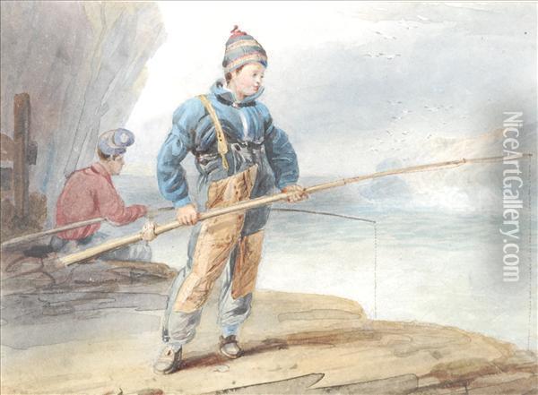 Boys Fishing Oil Painting - Edward Duncan
