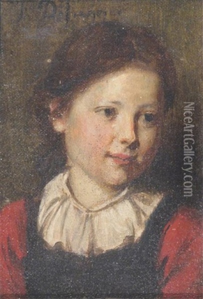 Portrait Of A Young Girl, Head And Shoulders Oil Painting - Franz Von Defregger