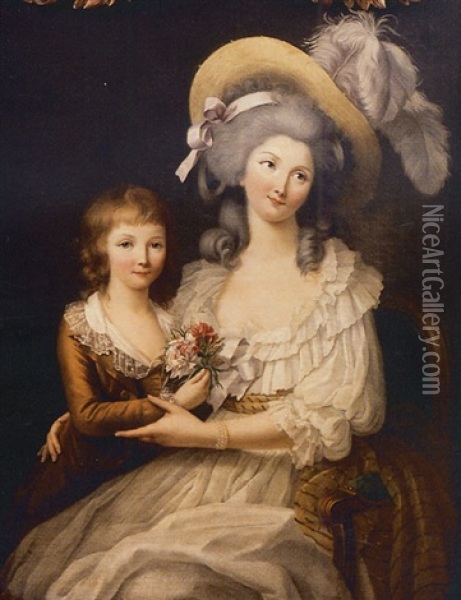 Portrait De Jeune Femme Et De Son Fils Oil Painting - Marie-Victoire Lemoine