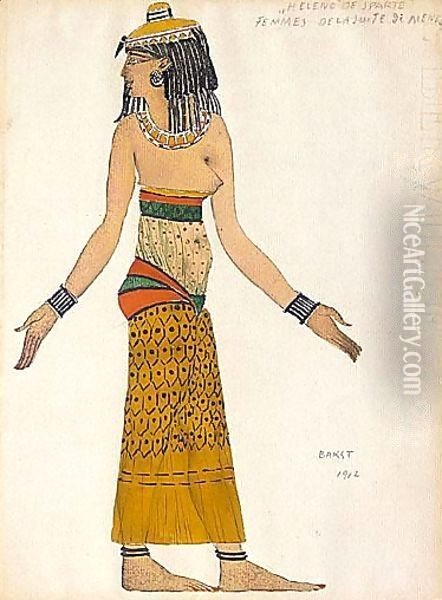 A Costume Design For One Of The Egyptian Slaves Of Menelas In 'Helene Of Sparte', 1912 Oil Painting - Lev Samoilovich Bakst