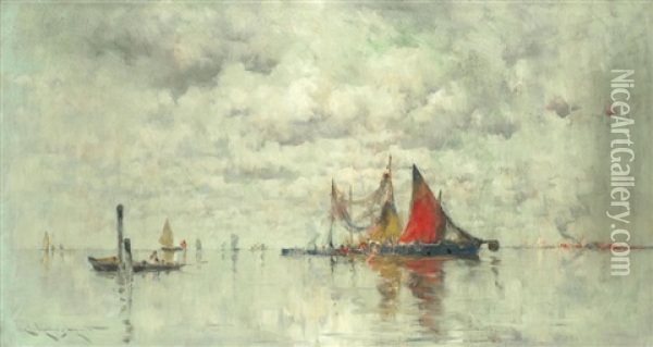 A Busy Lagoon Oil Painting - Edmund Aubrey Hunt