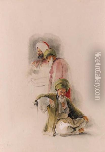 Study Of Three Turks At Bursa Oil Painting - John Frederick Lewis