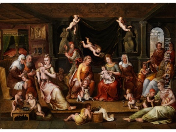 Die Heilige Sippe Mariens Oil Painting - Frans Floris the Elder