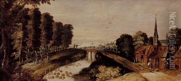 Scene De Vendange Paysage Au Pont Oil Painting - Philips de Momper the Younger