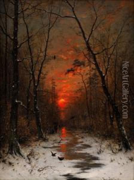Zapad Slnka Nad Zimnym Lesom Oil Painting - Heinrich Gogarten