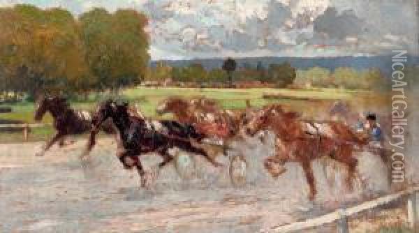 Course De Trot Attele Oil Painting - Louis-Ferdinand Malespina