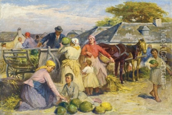 Melon Market Oil Painting - Lajos Deak Ebner