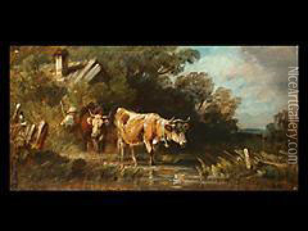 Landschaft Mit Kuhen Und Hirte Oil Painting - August Seidel
