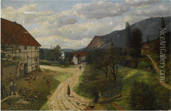A Sawmill In A Waldeck Village Near Reitzenhagen Oil Painting - Arnold Dreves