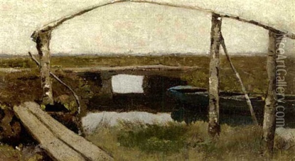 A Bridge In A Polder Landscape Oil Painting - Paul Joseph Constantin Gabriel