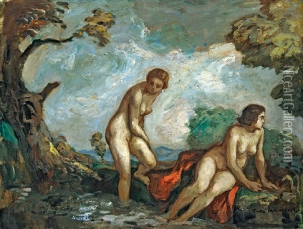 Furdozok Oil Painting - Bela Ivanyi Gruenwald
