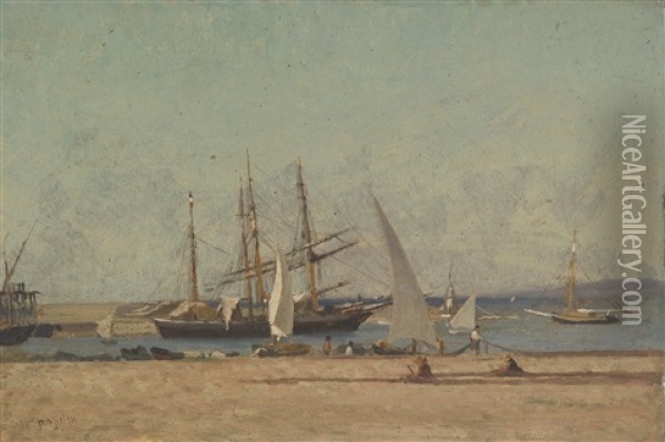 Segelschiffe Im Hafen Oil Painting - Victor de Papelen (Papeleu)