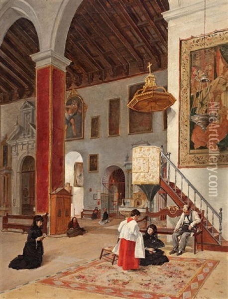Interior De Iglesia Oil Painting - Manuel Cabral Aguado Bejarano