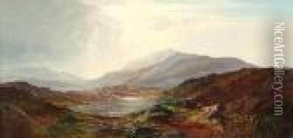 A Highland Loch Landscape Oil Painting - Charles Leslie