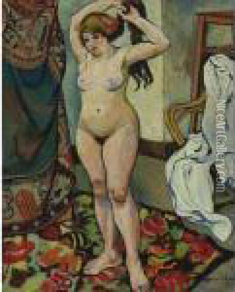 Gilbert Nue Se Coiffant Oil Painting - Suzanne Valadon