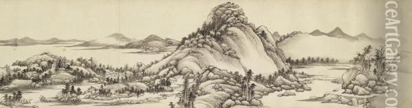 Landscape After Huang Gongwang Oil Painting - Wang Luo