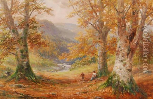A Woodland Glade Near Bettws-y-coed, North Wales Oil Painting - George Turner
