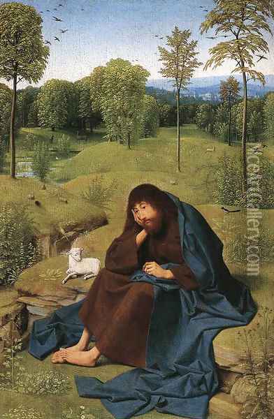 John the Baptist in the Wilderness 1490 1495 Oil Painting - Tot Sint Jans Geertgen
