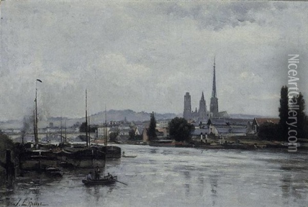 La Seine A Rouen Oil Painting - Stanislas Lepine
