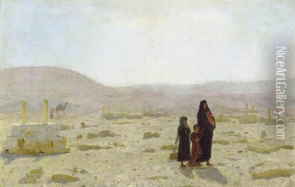 A Family At The Tombs Of The Khalifs Oil Painting - Laurits Regner Tuxen