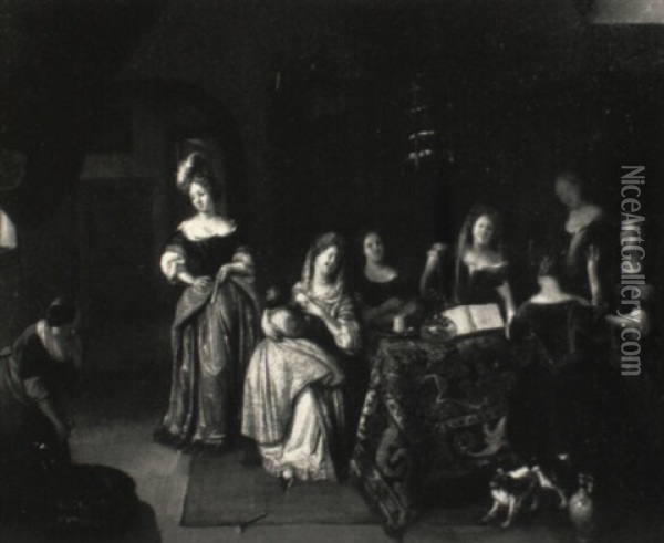 A Bourgeois Interior With Ladies Making Music Oil Painting - Richard Brakenburg