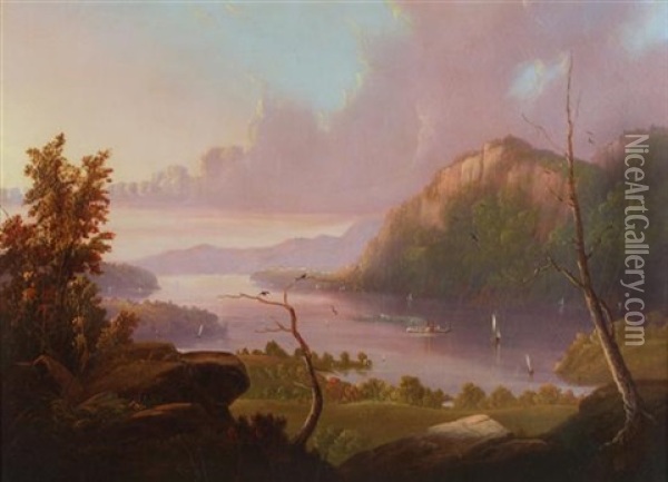 Crow Nest From Bull Hill Hudson River Oil Painting - Victor de Grailly