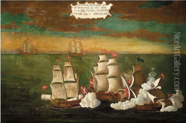 A Sea Battle Between The Turks And Christians Outside Carthage Oil Painting - Giuseppe De Gobbis