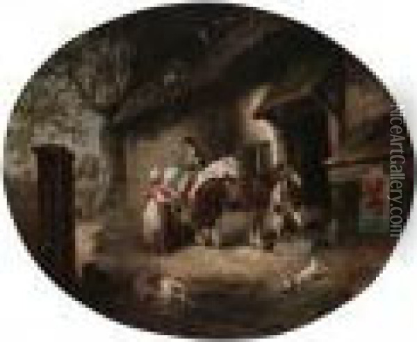 At The Alehouse Door Oil Painting - George Morland
