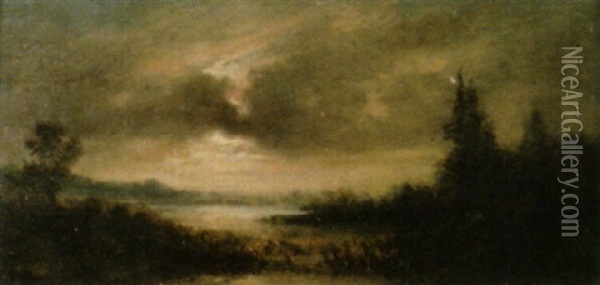 Nachtlich Seeuferpartie Oil Painting - Jules Dupre