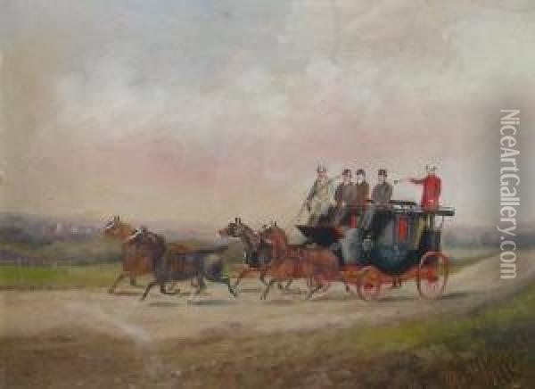 'the Hampton Court Coach' & 'the Cricklewood Coach' Oil Painting - Philip H. Rideout