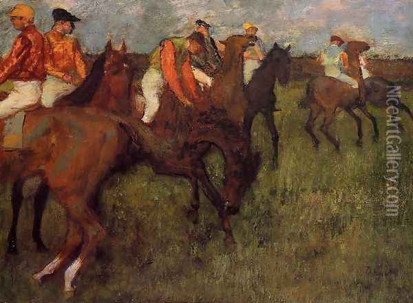 Jockeys, 1886-90 Oil Painting - Edgar Degas