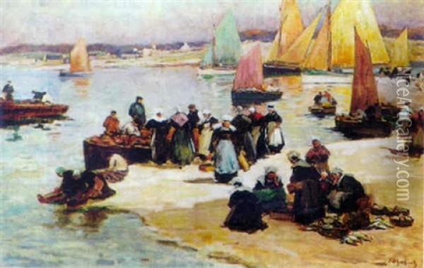 Retour De Peche Et Barques Sous Voiles Oil Painting - Fernand Marie Eugene Legout-Gerard
