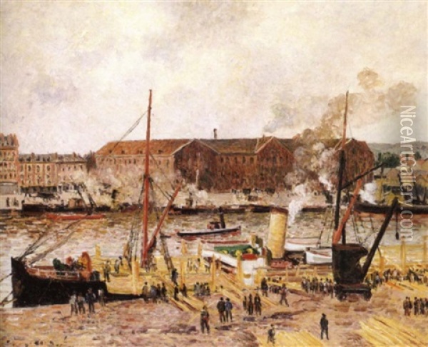 Dechargement De Bois A Rouen Oil Painting - Camille Pissarro