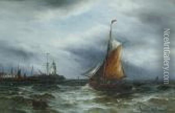 A Fishing Boat Entering Harbour Oil Painting - Gustave de Breanski