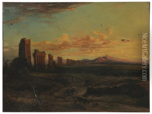 Italian Campagne With View Of The Claudian Aquaduct Oil Painting - George Loring Brown
