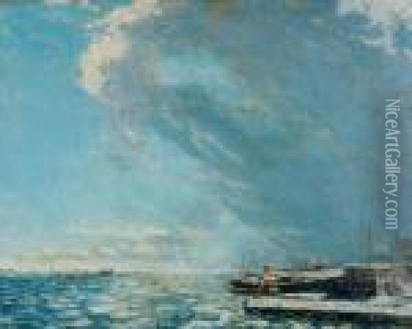 Windy Winter Day On The Water Oil Painting - Frederick R. Wagner