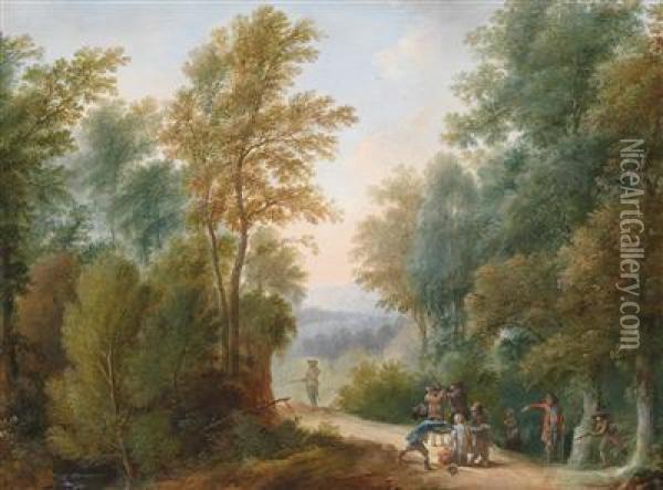 Wooded Landscape With Marauding Highwaymen Oil Painting - Philipp Hieronymus Brinckmann