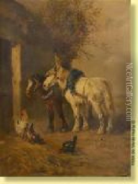 Deux Chevaux Devant L'ecurie Oil Painting - Henry Schouten