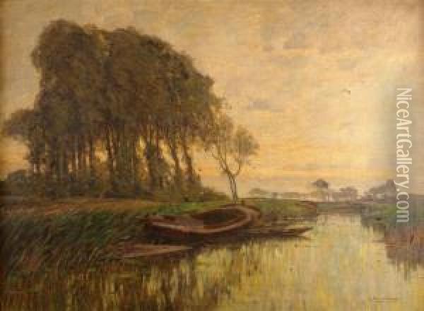 Evening At The Lower Rhine Oil Painting - Wilhelm Hambutchen