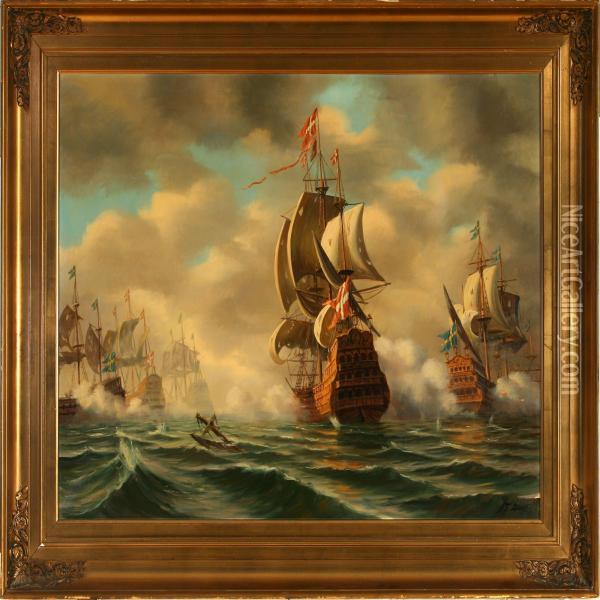 The Battle Of Koge Bay Oil Painting - Fritz V. Lund