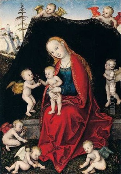 The Virgin And Child With Seven Angels Oil Painting - Lucas Cranach the Younger