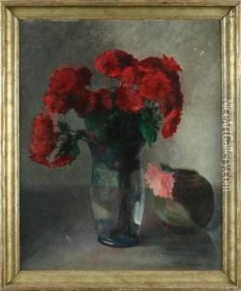 Stilleben Mit Roten Nelken In Glasvase Oil Painting - Friedrich Westphal