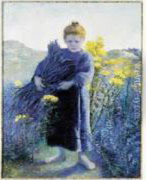 Fillette Ramassant Des Fagots, 1899 Oil Painting - Charles-Dominique-Oscar Lahalle