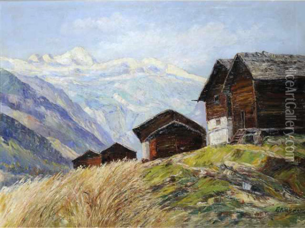 Chalets En Montagne En Savoie Oil Painting - Antoine Eugene Lambert
