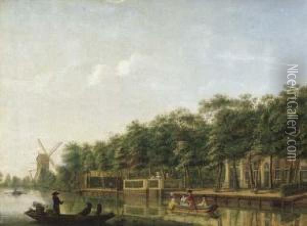 The River Vecht With Gentry In A Rowing Boat Oil Painting - Isaak Ouwater