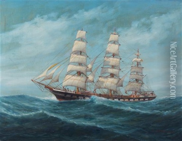 Three Masted Ship At Full Sail Oil Painting - Luca Papaluca