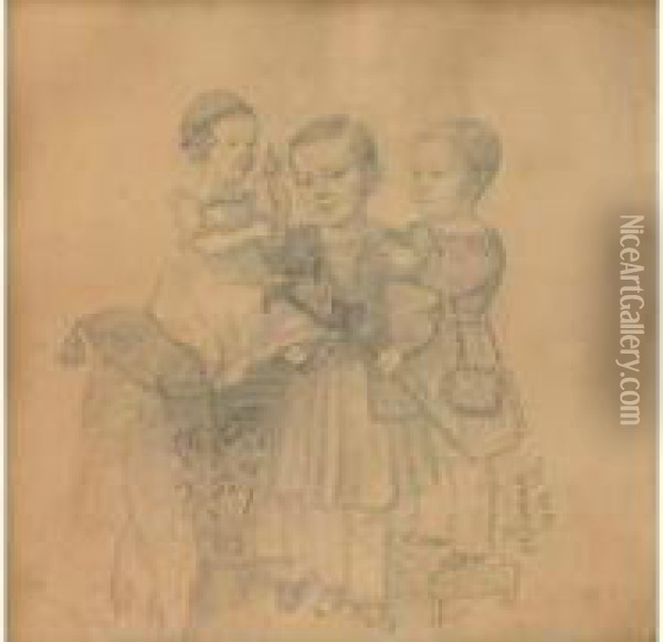 Portrait De Trois Enfants (1844) Oil Painting - Otto Gottlieb Schwarz