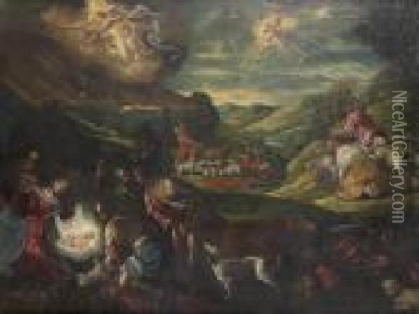 L'adoration Des Bergers Oil Painting - Jacopo Bassano (Jacopo da Ponte)