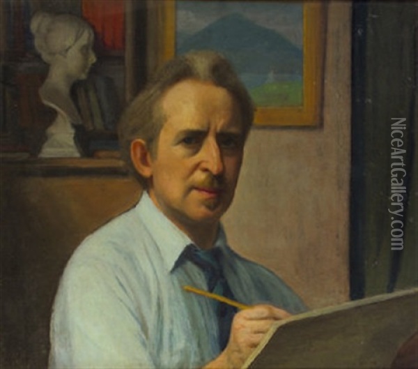 Self Portrait In His Studio Oil Painting - Michael Augustin Power O'Malley